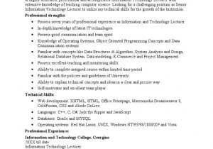 Sample Resume for Computer Science Lecturer Sample Information Technology Lecturer Resume – Id:5c13089cb82c8