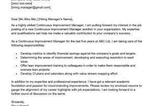 Sample Resume for Continuous Improvement Manager Continuous Improvement Manager Cover Letter Examples – Qwikresume