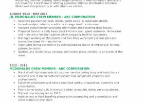 Sample Resume for Crew Member at Mcdonalds Mcdonalds Crew Member Resume Samples