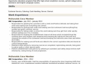 Sample Resume for Crew Member at Mcdonalds Mcdonalds Crew Member Resume Samples