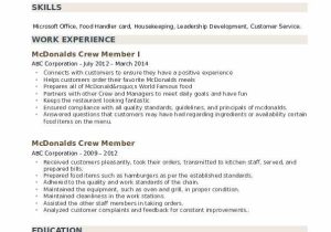 Sample Resume for Crew Member at Mcdonalds Mcdonalds Crew Member Resume Samples