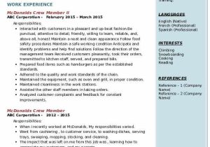 Sample Resume for Crew Member at Mcdonalds Mcdonalds Crew Member Resume Samples