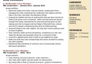 Sample Resume for Crew Member at Mcdonalds Mcdonalds Crew Member Resume Samples