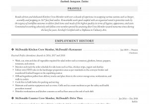 Sample Resume for Crew Member at Mcdonalds Mcdonalds Crew Member Resume & Writing Guide