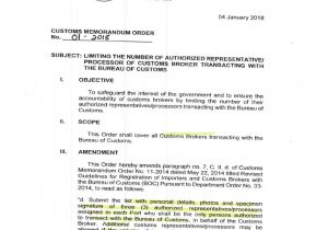 Sample Resume for Customs Broker Philippines Bureau Of Customs Cmo 01-2018 – Approval/disapproval Of …
