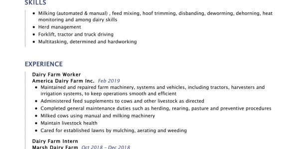 Sample Resume for Dairy Farm Worker Dairy Farm Worker Resume Sample 2021