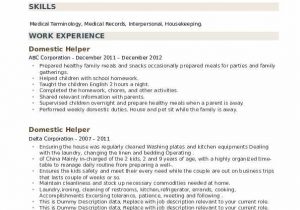 Sample Resume for Domestic Helper without Experience Domestic Helper Resume Samples