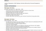 Sample Resume for Duty Manager Position Manager Duty Resume Samples