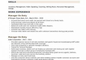 Sample Resume for Duty Manager Position Manager Duty Resume Samples