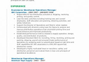 Sample Resume for Ecommerce Operations Manager Warehouse Operations Manager Resume Samples