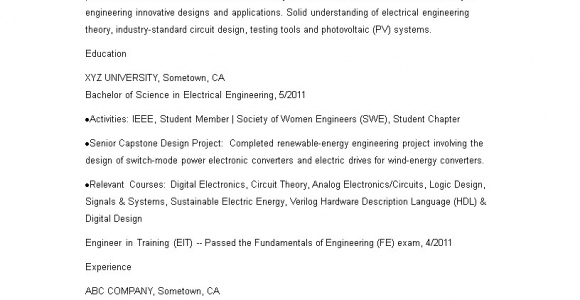 Sample Resume for Electrical Engineering Student Electrical Engineering Student Resume Sample