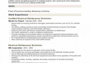 Sample Resume for Electrical Maintenance Technician Pdf Electrical Maintenance Technician Resume Samples