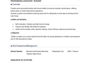 Sample Resume for Elementary Teachers In the Philippines Teacher Applicant Sample Resume for Fresh Graduate