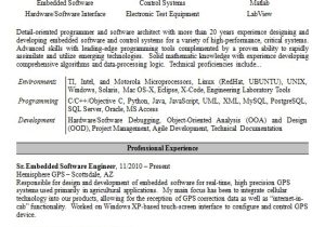 Sample Resume for Embedded software Engineer Experienced Embedded software Engineer Sample Resume format In Word