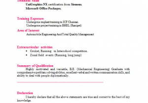 Sample Resume for Engineering Students India Mechanical Engineer Cv format