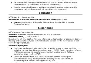 Sample Resume for Entry Level Research assistant Entry-level Research Scientist Resume Sample Monster.com