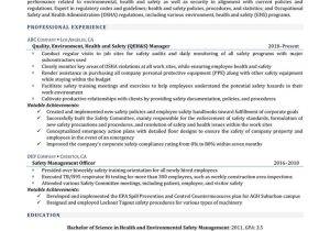 Sample Resume for Environmental Compliance Department Environmental Health and Safety Manager Resume Example …