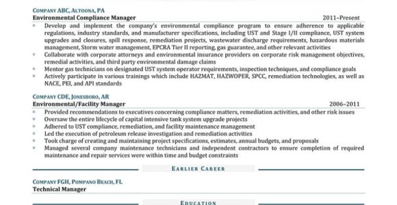 Sample Resume for Environmental Compliance Department Senior Environmental Compliance Manager Resume Sample Resume4dummies