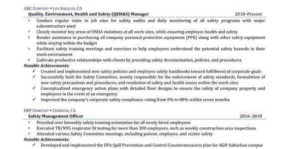 Sample Resume for Environmental Health and Safety Manager Environmental Health and Safety Manager Resume Example …