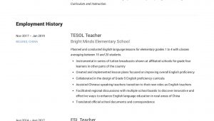 Sample Resume for Esl Teaching Job Esl Teacher Resume Sample & Writing Guide