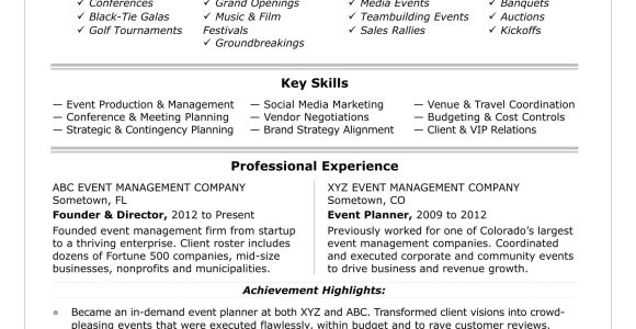 Sample Resume for event Planner assistant event Coordinator Resume Sample Monster.com