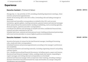 Sample Resume for Executive assistant to Cfo Executive assistant Resume Samples All Experience Levels …