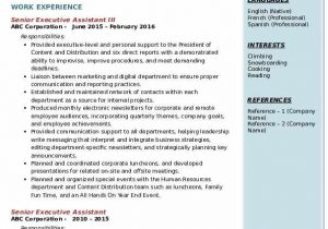 Sample Resume for Executive assistant to Senior Executive Senior Executive assistant Resume Samples