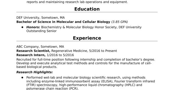 Sample Resume for Experience Research Scientist Entry-level Research Scientist Resume Sample Monster.com