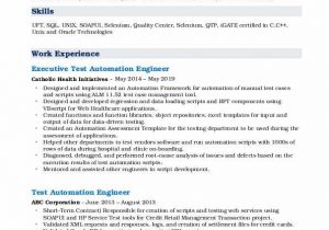 Sample Resume for Experienced Automation Test Engineer Test Automation Engineer Resume Samples