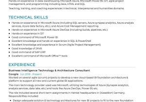 Sample Resume for Experienced Business Intelligence Developer Business Intelligence Resume Sample 2022 Writing Tips – Resumekraft