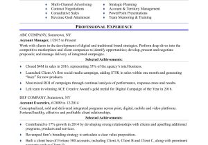 Sample Resume for Experienced Candidates In Marketing Sample Resume for An Advertising Account Executive Monster.com