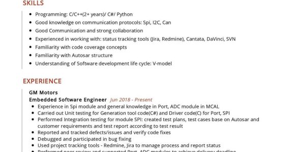 Sample Resume for Experienced Embedded software Developer Embedded software Engineer Resume Sample 2021 Writing Guide …