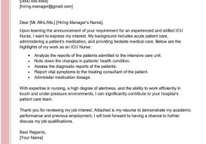 Sample Resume for Experienced Icu Nurse Icu Nurse Cover Letter Examples – Qwikresume