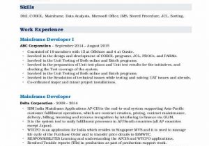 Sample Resume for Experienced Mainframe Developer Mainframe Developer Resume Samples