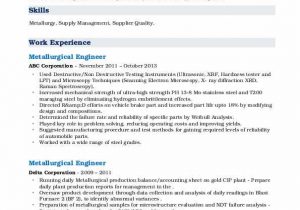 Sample Resume for Experienced Metallurgical Engineer Metallurgical Engineer Resume Samples