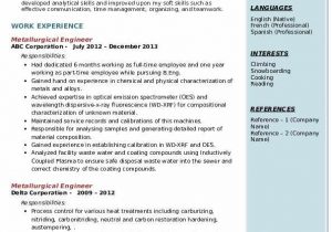 Sample Resume for Experienced Metallurgical Engineer Metallurgical Engineer Resume Samples