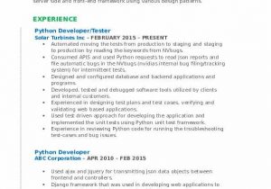 Sample Resume for Experienced Python Developer Python Developer Resume Samples