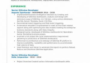 Sample Resume for Experienced Qlikview Developer Senior Qlikview Developer Resume Samples