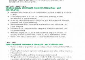 Sample Resume for Experienced Quality assurance Engineer Senior Quality assurance Engineer Resume Samples
