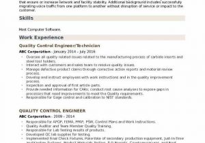 Sample Resume for Experienced Quality Control Engineer Quality Control Engineer Resume Samples