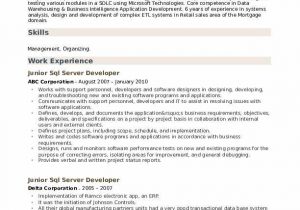Sample Resume for Experienced Sql Server Developer Junior Sql Server Developer Resume Samples