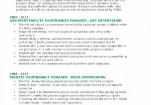 Sample Resume for Facility Maintenance Manager Facility Maintenance Manager Resume Samples