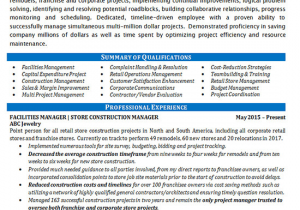 Sample Resume for Facility Manager In India Facilities Manager Resume Example Construction Projects