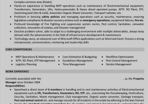Sample Resume for Facility Manager In India Facility Manager Infrastructure