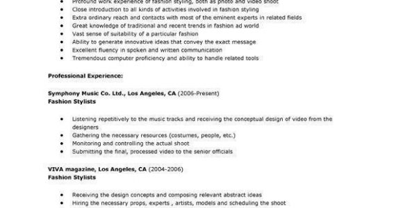 Sample Resume for Fashion Stylist Internship Fashion Stylist Resume