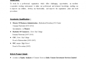 Sample Resume for Finance and Accounting Freshers Mba Finance Fresher Resume