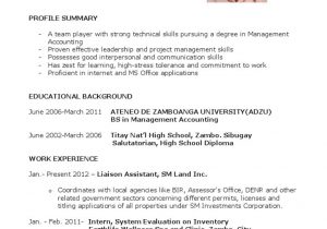 Sample Resume for Financial Management Fresh Graduate Sample Resume for Fresh Graduates
