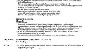 Sample Resume for Fine Dining Server Fine Dining Server Job Description for Resume Free