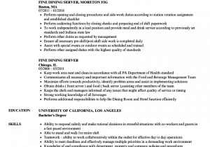 Sample Resume for Fine Dining Server Fine Dining Server Job Description for Resume Free