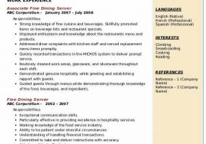 Sample Resume for Fine Dining Server Fine Dining Server Resume Samples